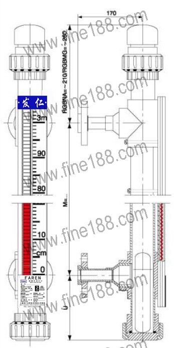 UPVC管件組合的耐腐型磁性翻柱液位計