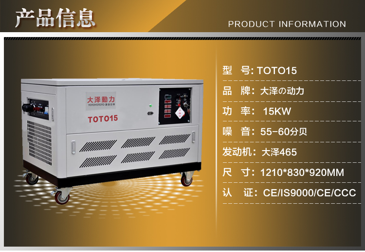 大泽动力15KW汽油发电机TOTO15